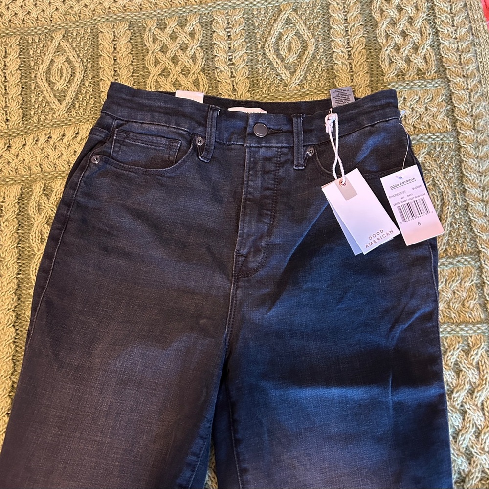GOOD AMERICAN Women’s Good Waist Crop High Rise Raw Hem Jeans Size 6 / 28 - Picture 2 of 10